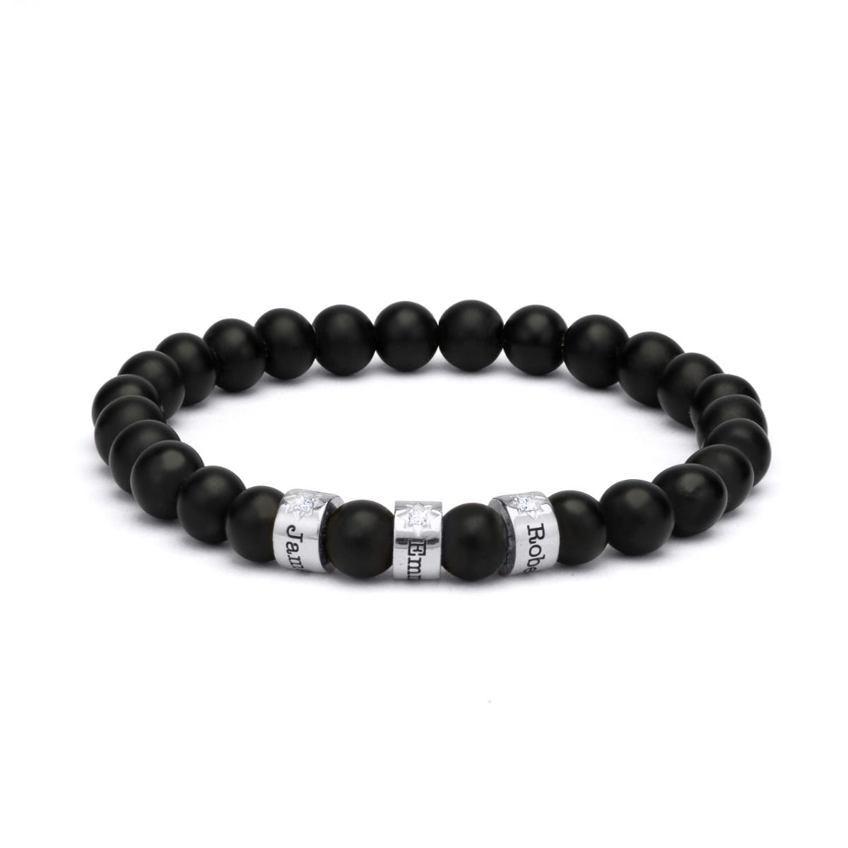 Namensarmband für Damen aus schwarzem Onyx mit Diamanten [Sterlingsilber]