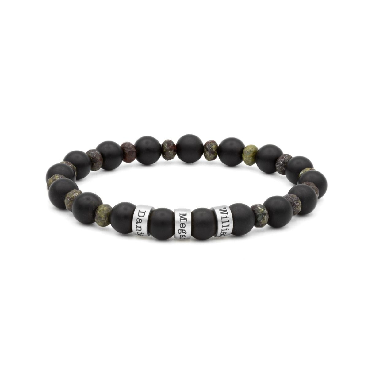 Namensarmband aus Onyx und Blutjaspis - Sterlingsilber