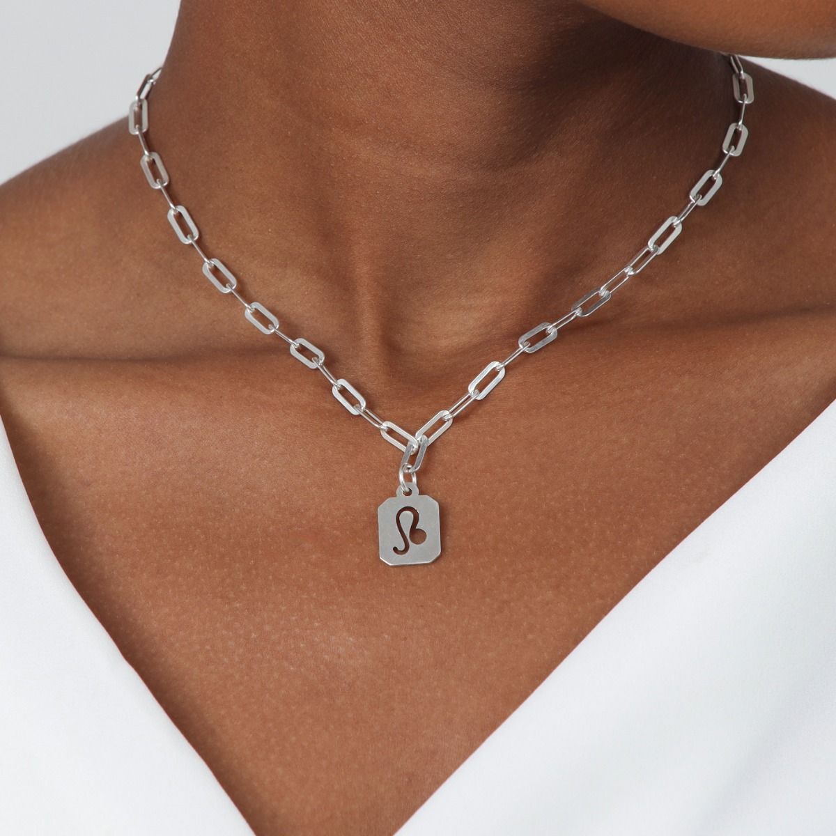 Zodiac Sign Necklace with Paperclip Chain [Sterling Silver]