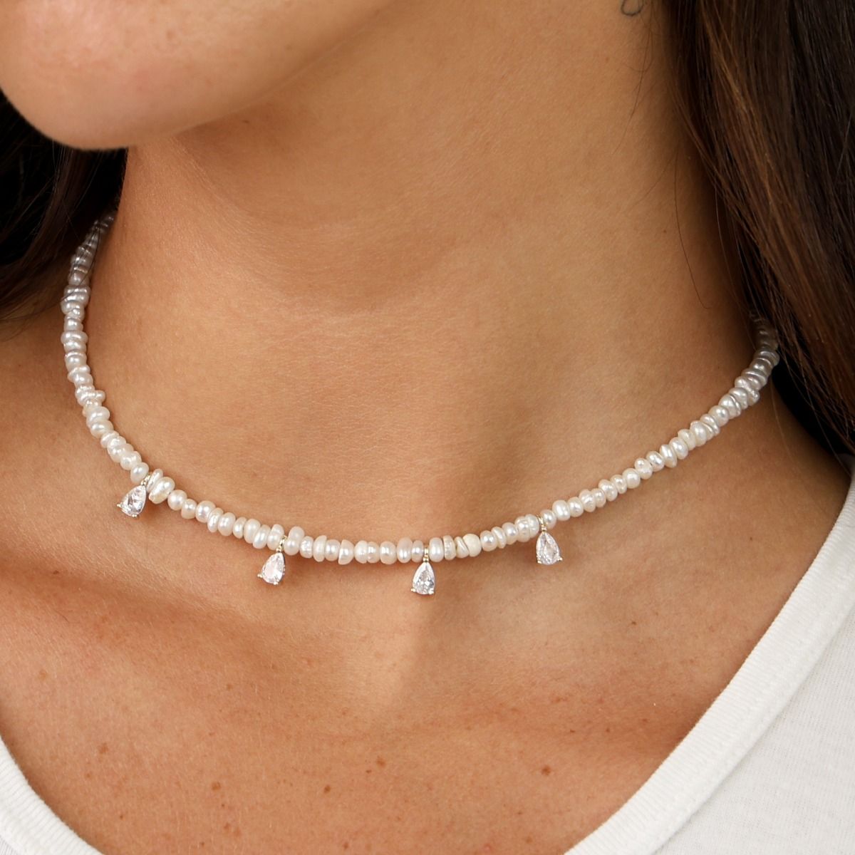 Pearl Charm Necklace With Crystals
