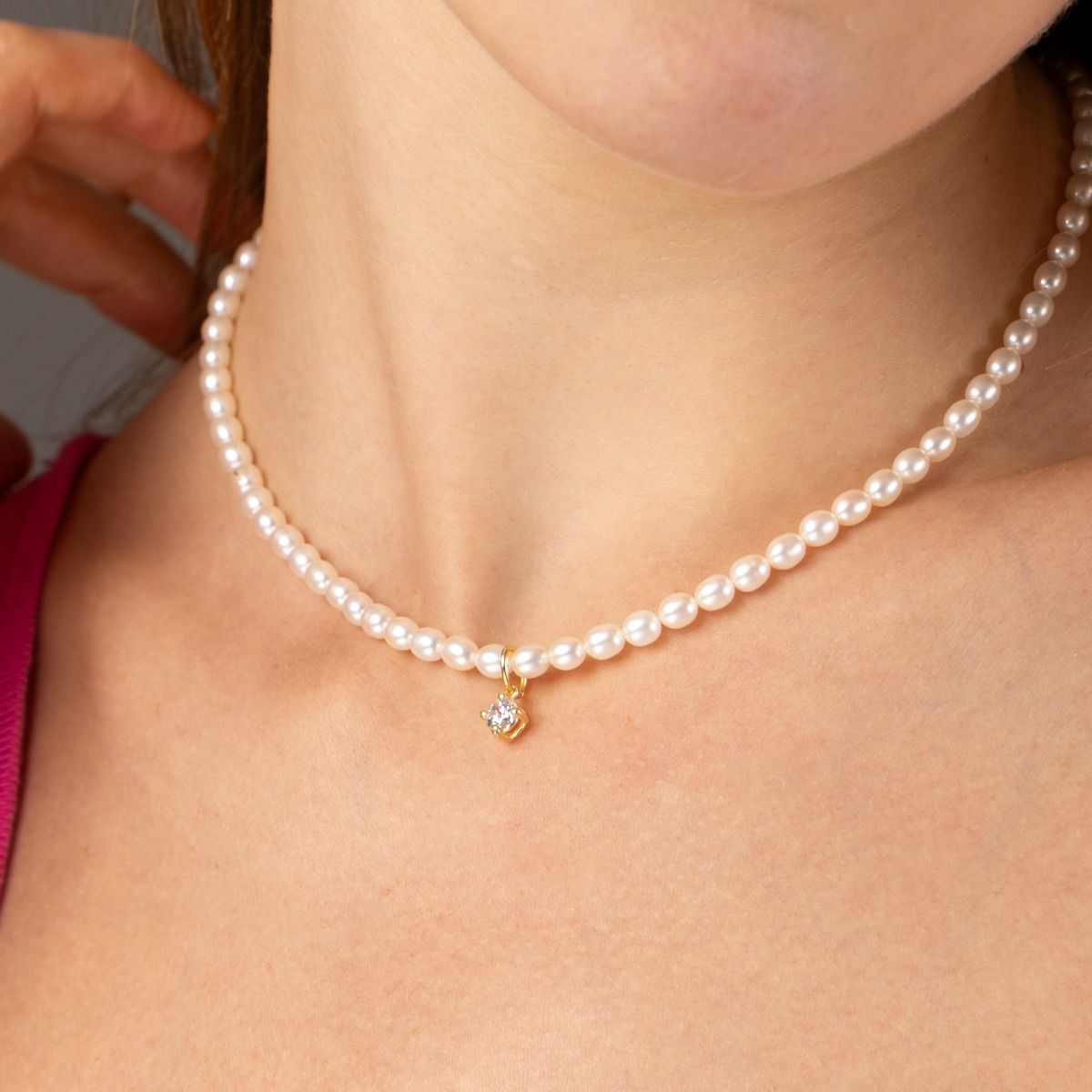 Pearl Serenity Necklace With a Diamond [18K Gold Plated]