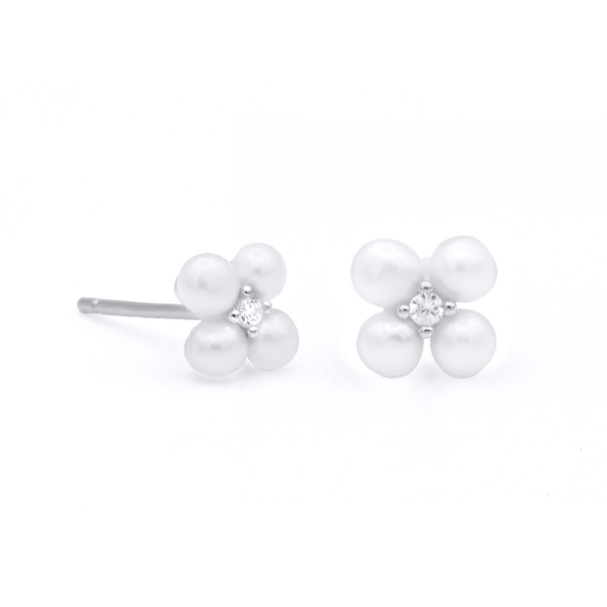 Four Leaf Pearl Clover Earrings [Sterling Silver]