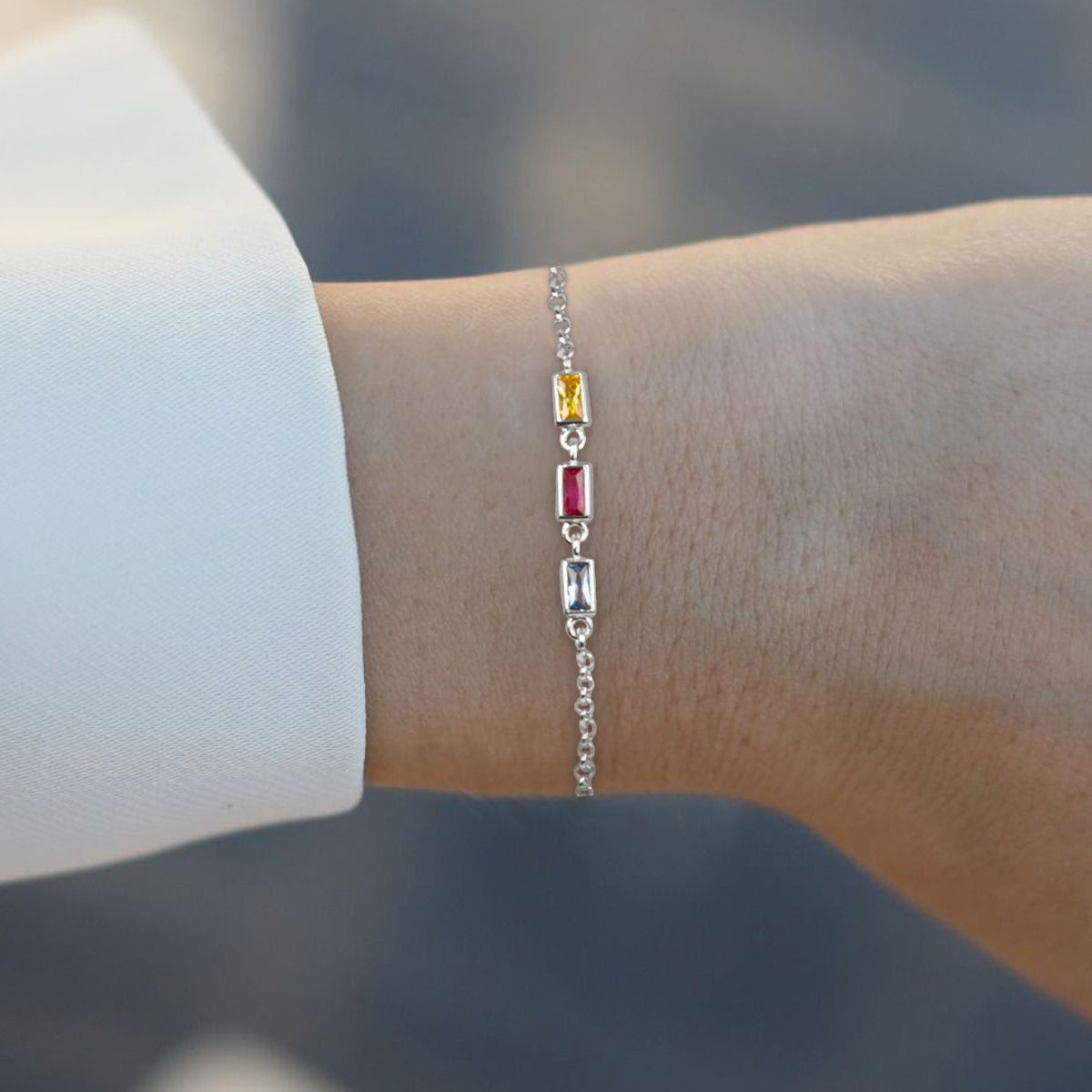 Bracelet Pierres de naissance avec Amour Éblouissant [Argent 925]