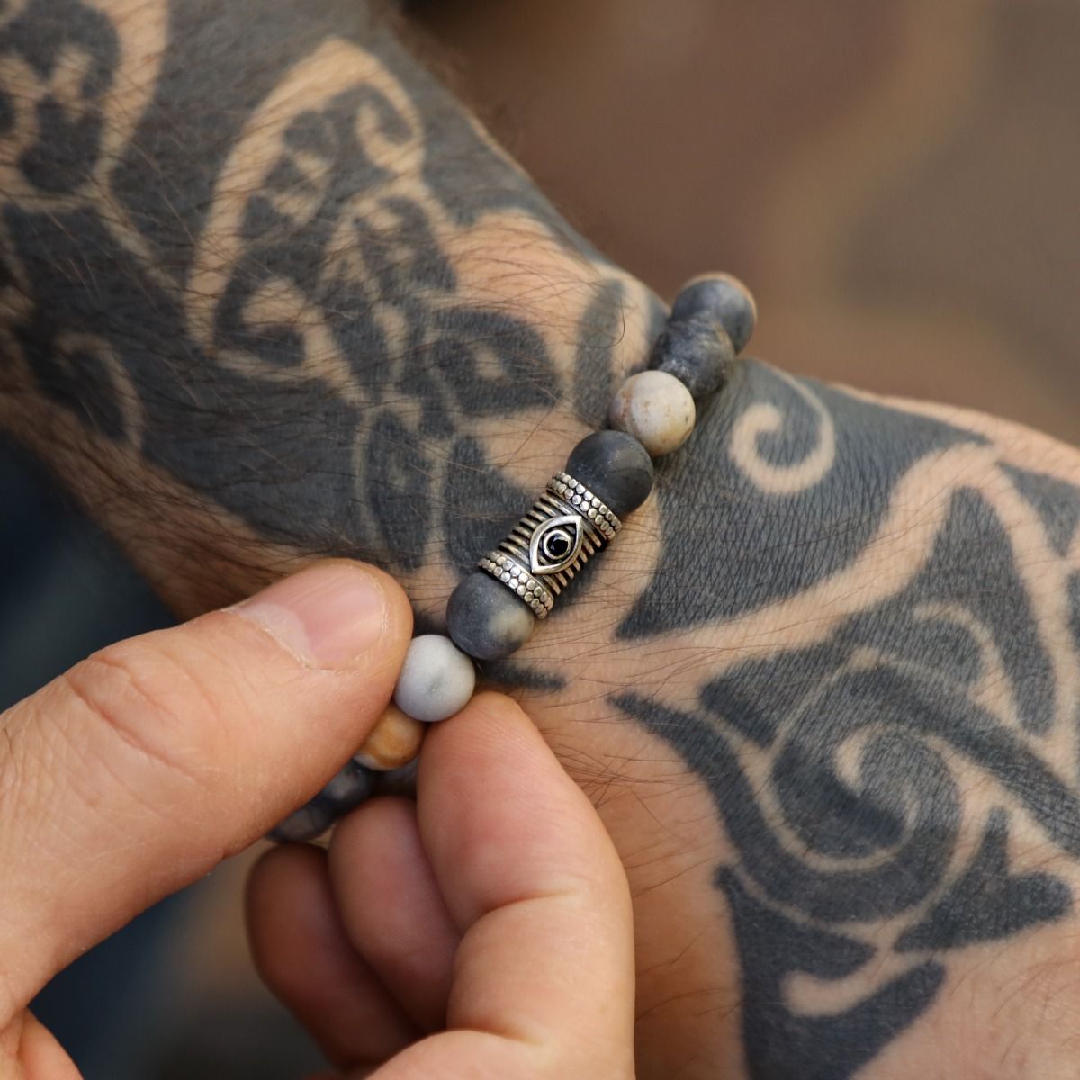 Picasso Jasper Evil Eye Men Bracelet 