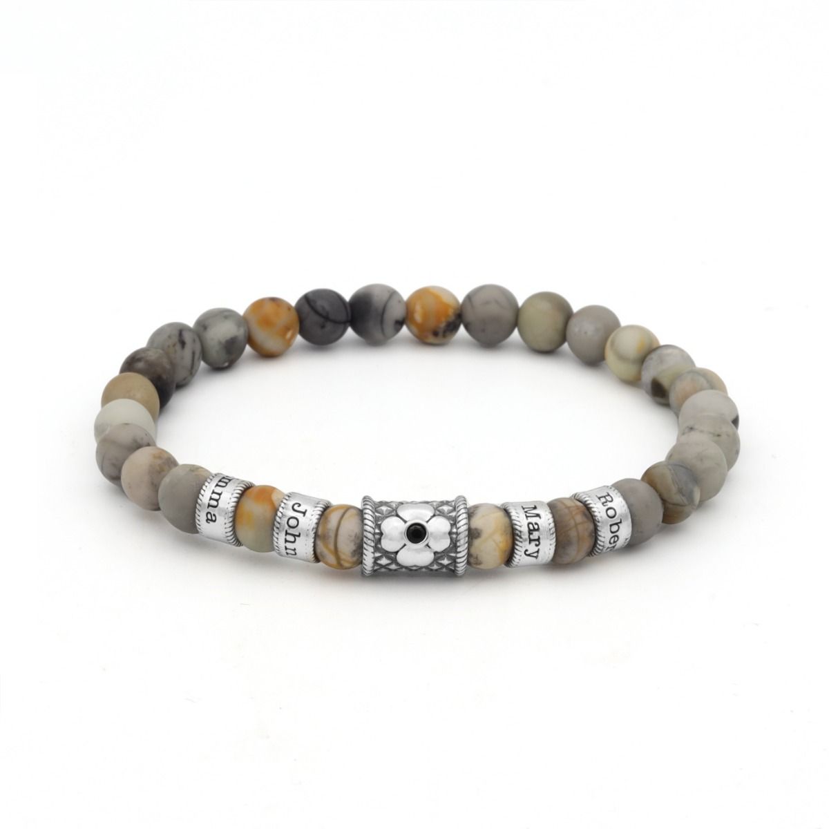 Picasso Jasper Tulip Flower Women Name Bracelet - Black Crystal [Sterling Silver]