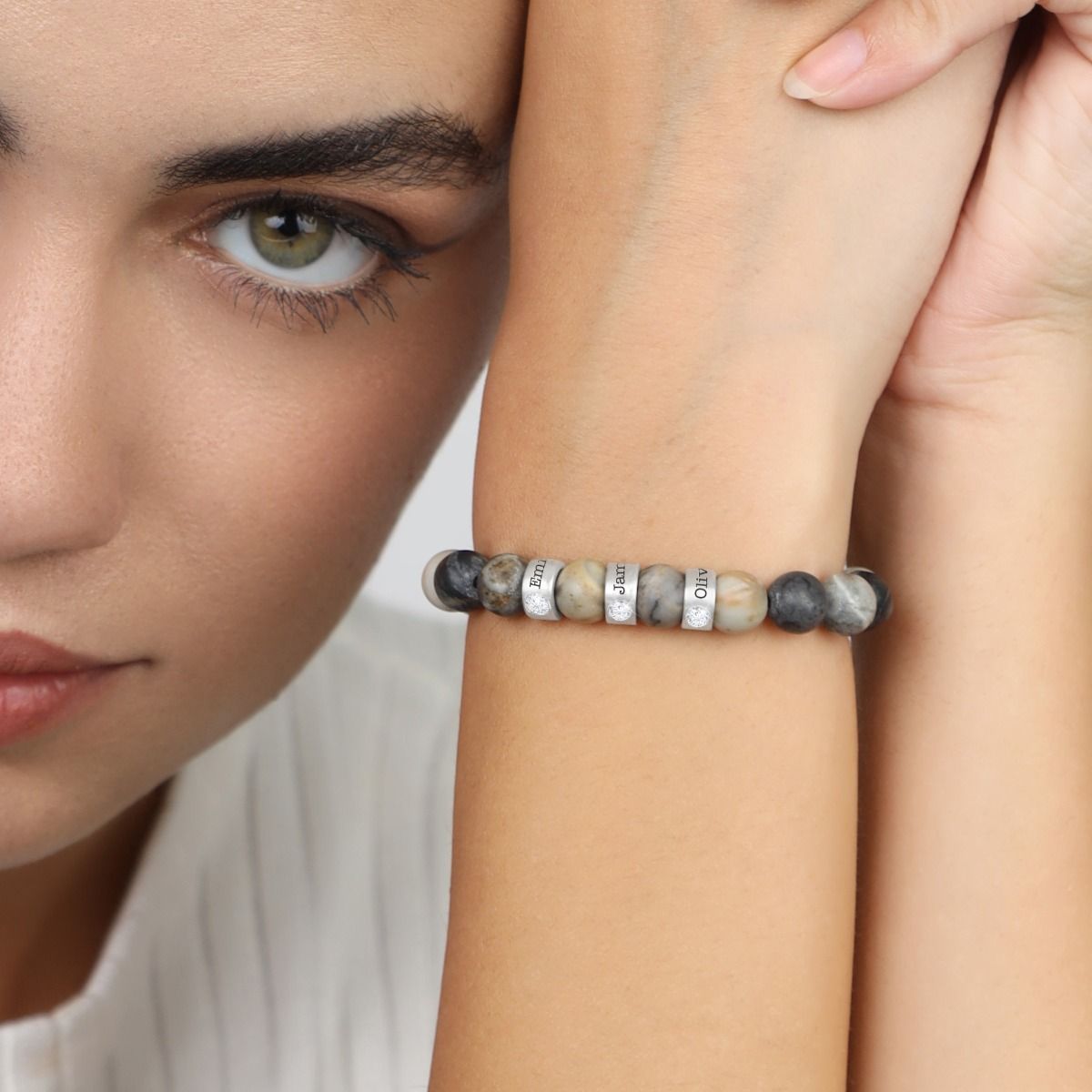 Picasso Jasper Women Name Bracelet with 0.20 ct Diamonds [Sterling Silver]