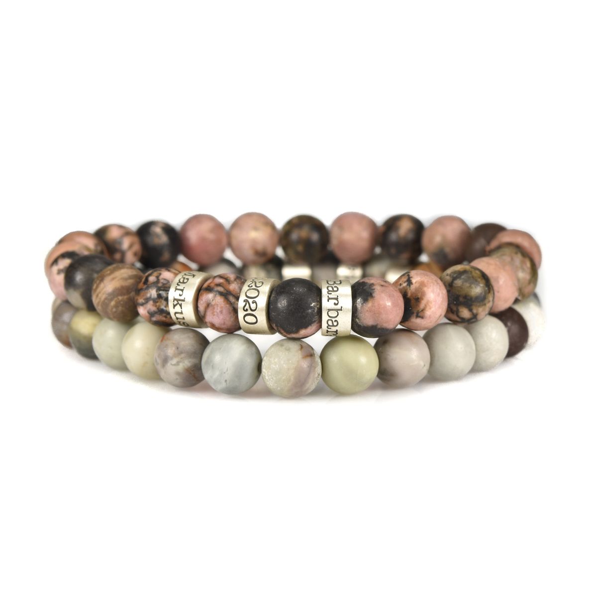 Paire de Bracelets Picasso et Jaspe Rose avec Prénom