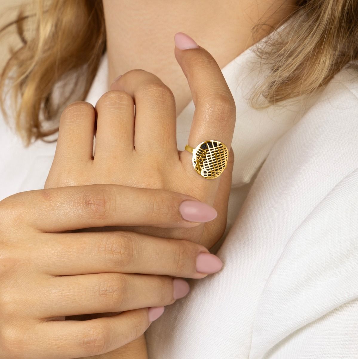 Erinnerungskreis Silhouette Karten Ring [750er vergoldet]