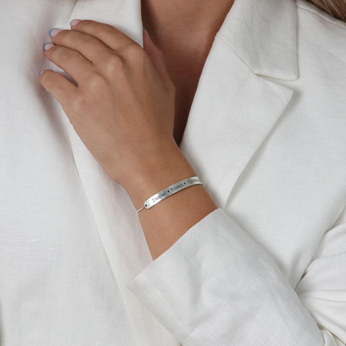 engraved silver bracelet for her