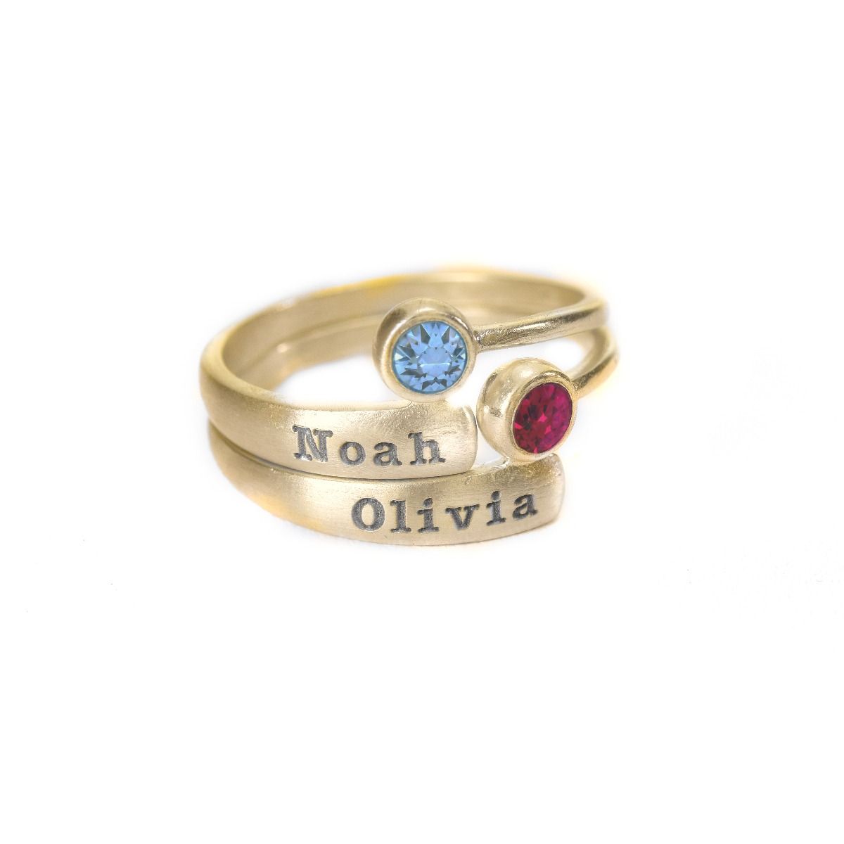 Bague Rayons de Lumière avec Pierres de Naissance et Noms [Plaqué Or 18ct]