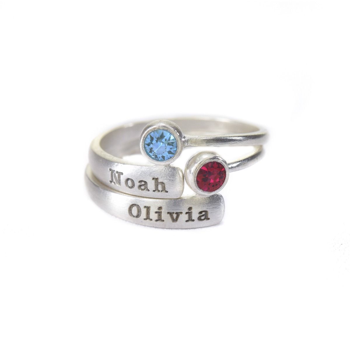Bague Rayons de Lumière avec Pierres de Naissance et Noms [Argent 925]
