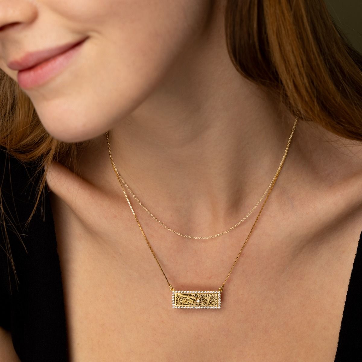 Beloved Spot Silhouette Map Necklace [14 Karat Gold]