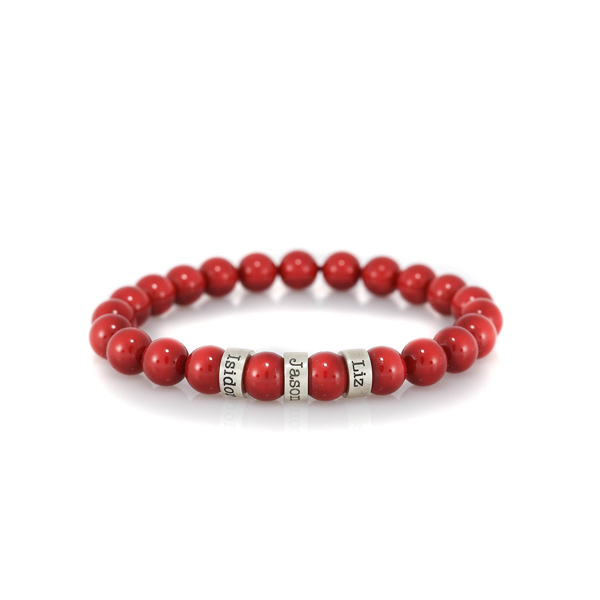 Serene Red Colored Jade Women Name Bracelet [Sterling Silver]