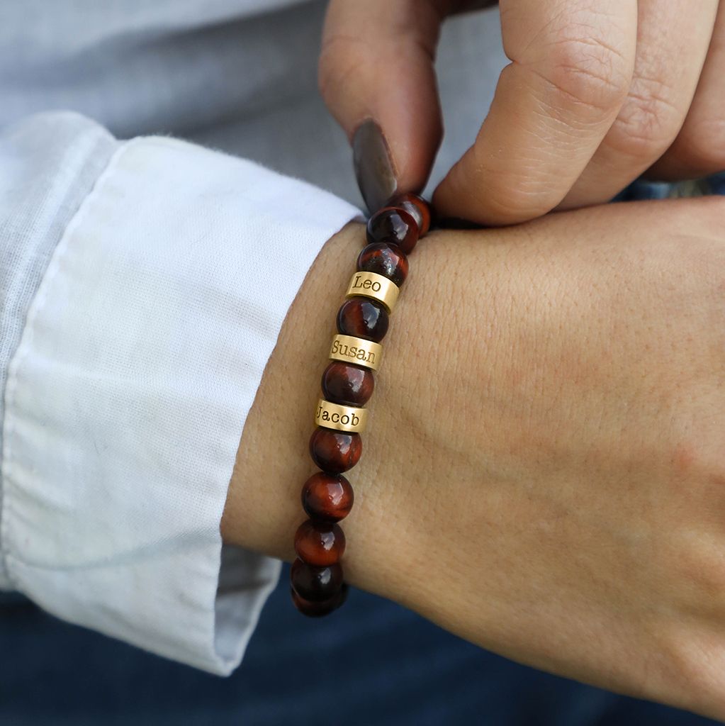 Red Tiger Eye Women Name Bracelet [Gold Plated]
