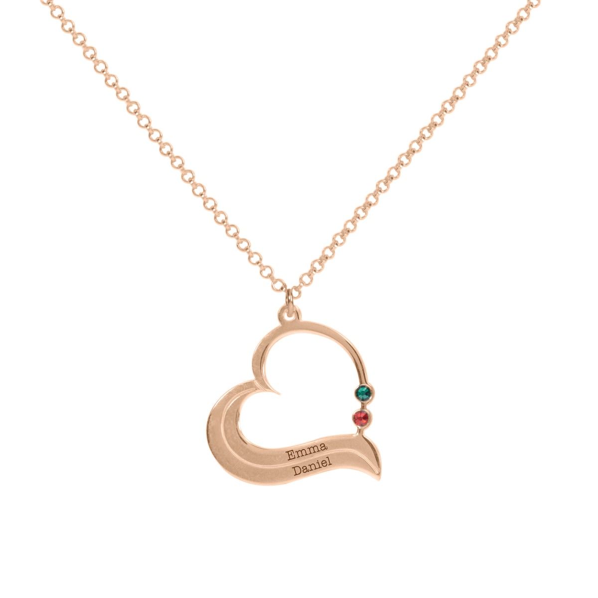 Resilient Heart Name and Birthstone Necklace [18K Rose Gold Plated] 
