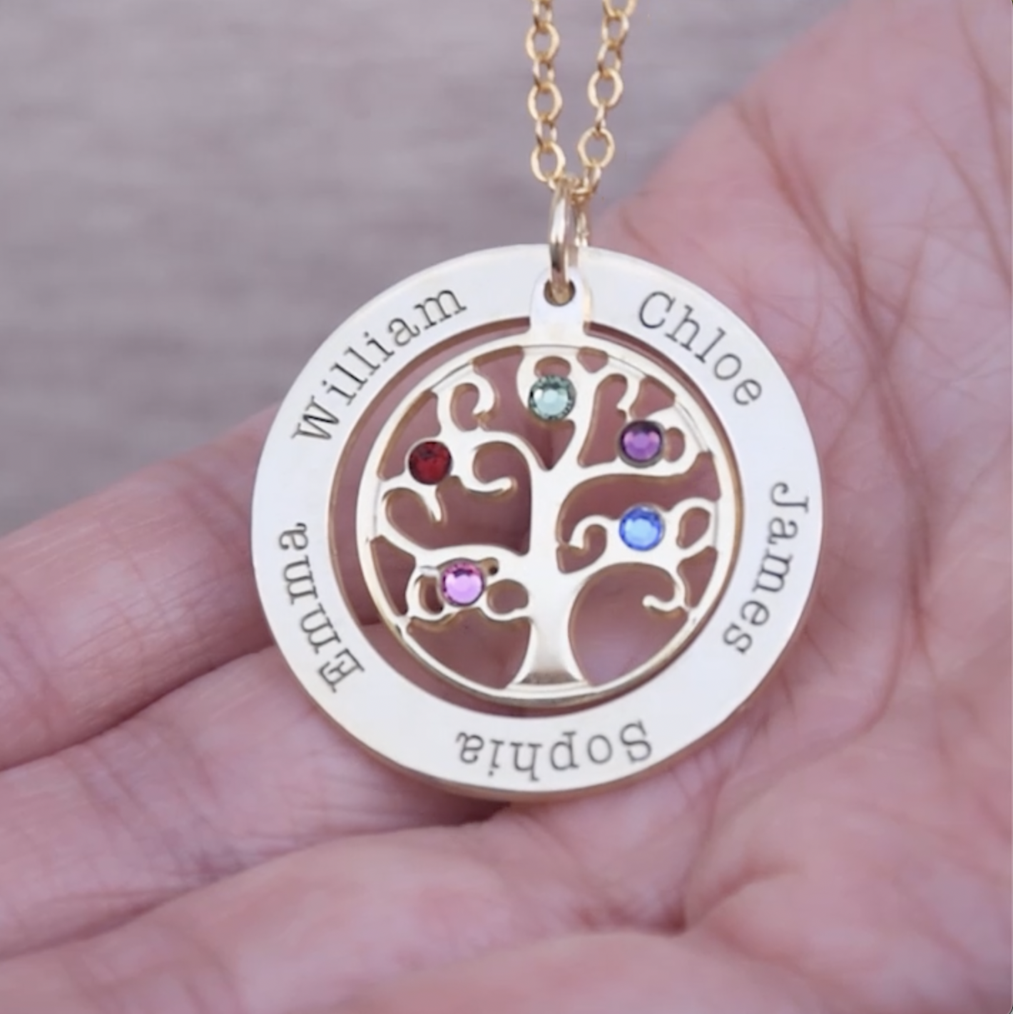 Collana Albero della Vita con Nome e Pietra di Nascita [Placcata Oro 18kt]
