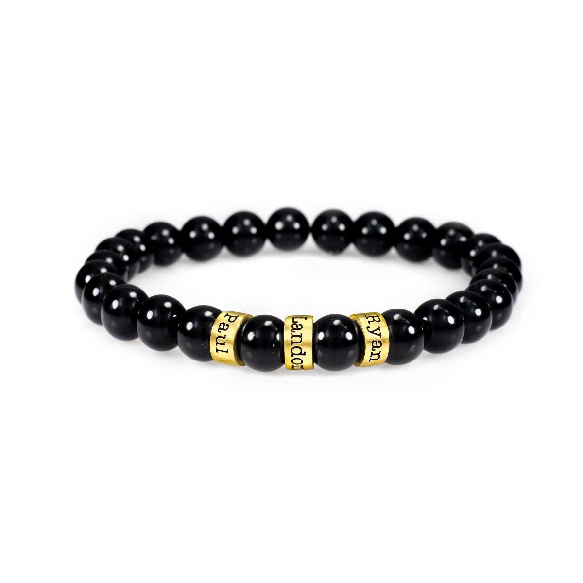 Armband aus glänzendem Onyx mit Gravur für Damen [750er vergoldet]
