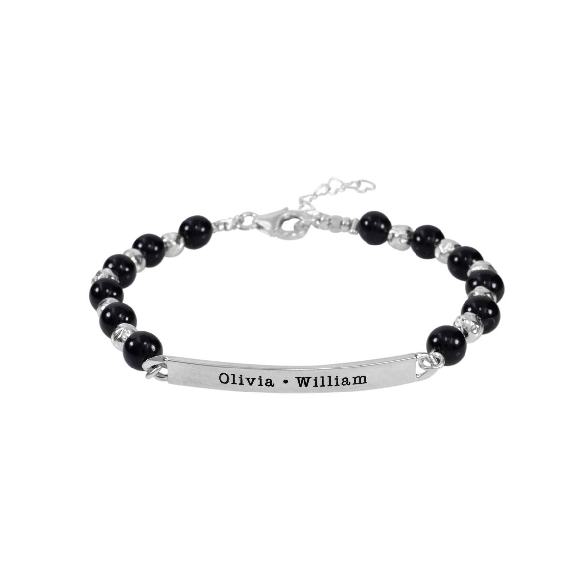 Bracelet Chemin d'Onyx avec Prénoms [Argent 925]