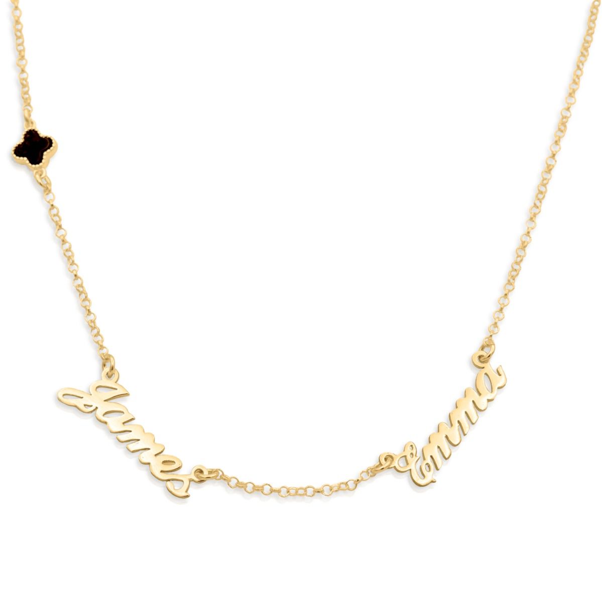 Collier Trèfle Latéral avec Prénoms [Plaqué Or 18ct]
