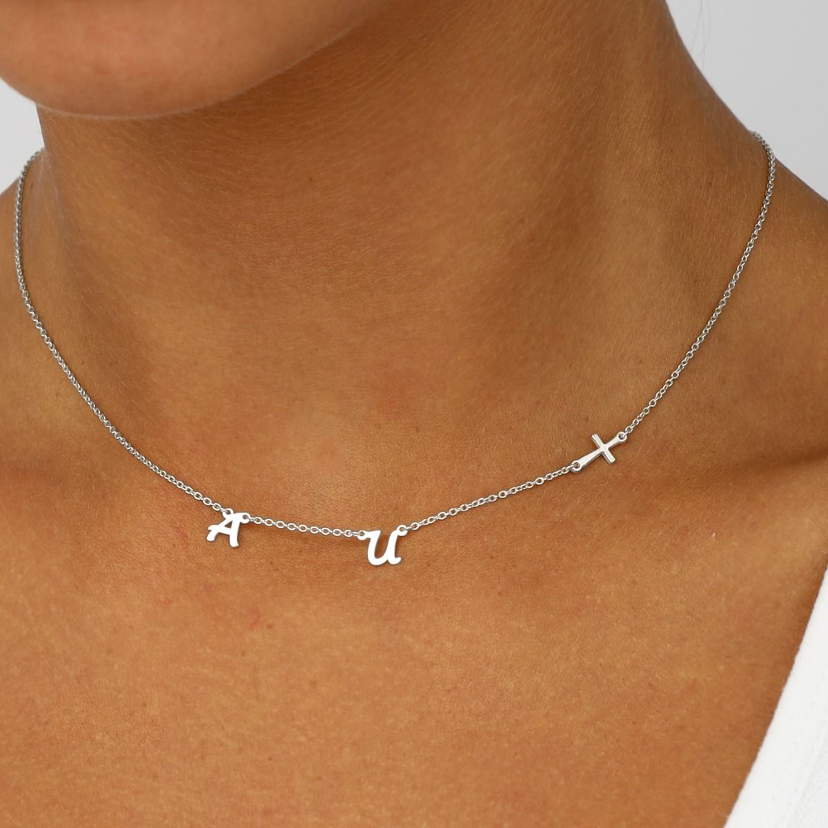 Sideways Cross Initials Necklace [Sterling Silver]