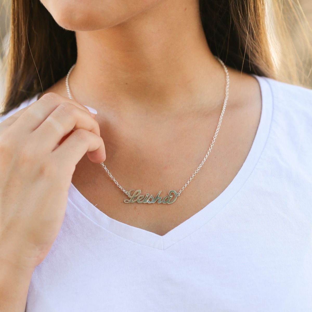 Custom Name Plate Necklace (Silver) Talisa Jewelry