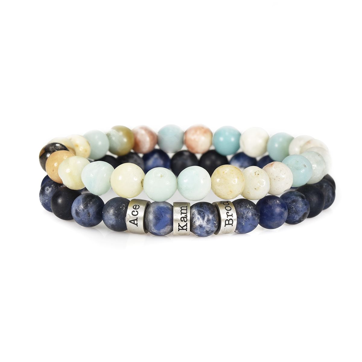 Paire de Bracelets Sodalite et Amazonite avec Prénoms
