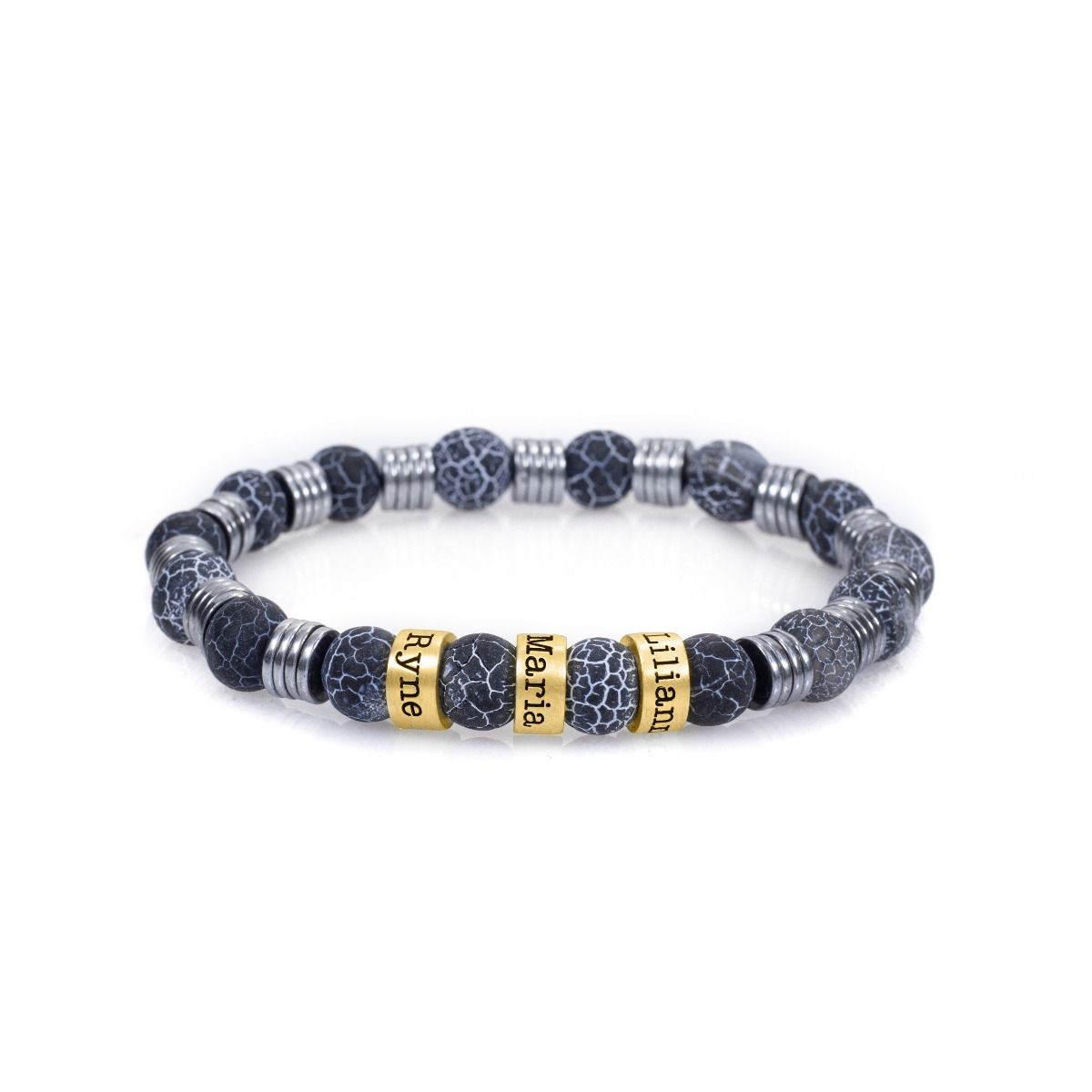 Armband aus Hämatit und Achat mit Gravur [750er vergoldet] 