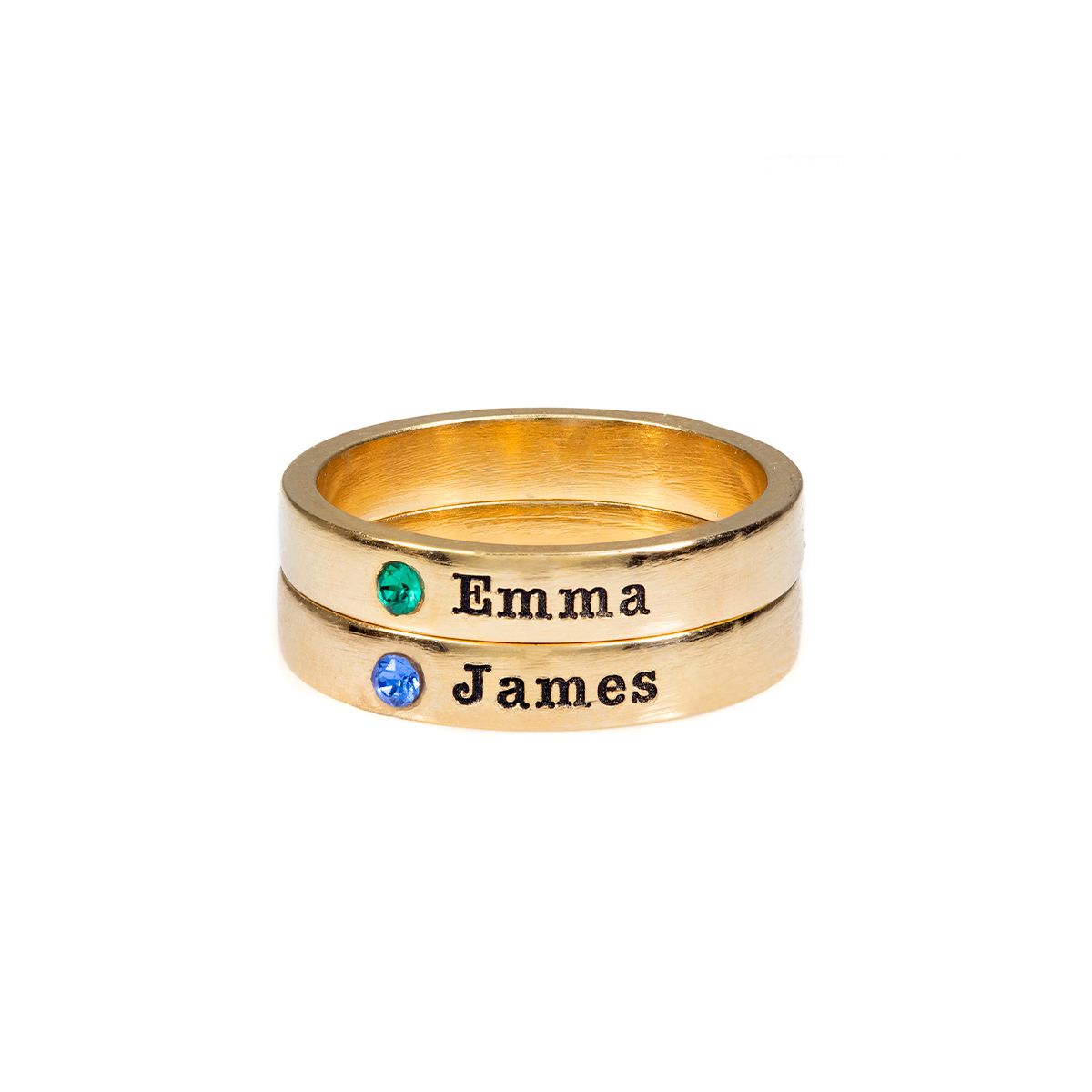 Bague Sérénité avec Gravures et Pierres de Naissance [Plaqué Or 18ct]