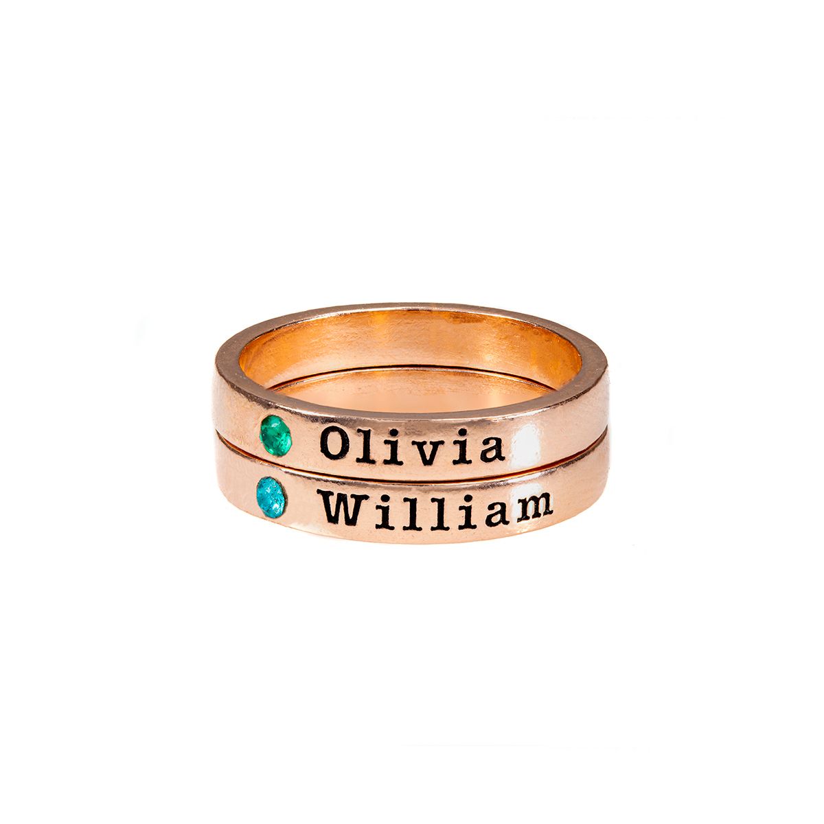 Bague Sérénité avec Gravures et Pierres de Naissance [Plaqué Or Rose 18ct]
