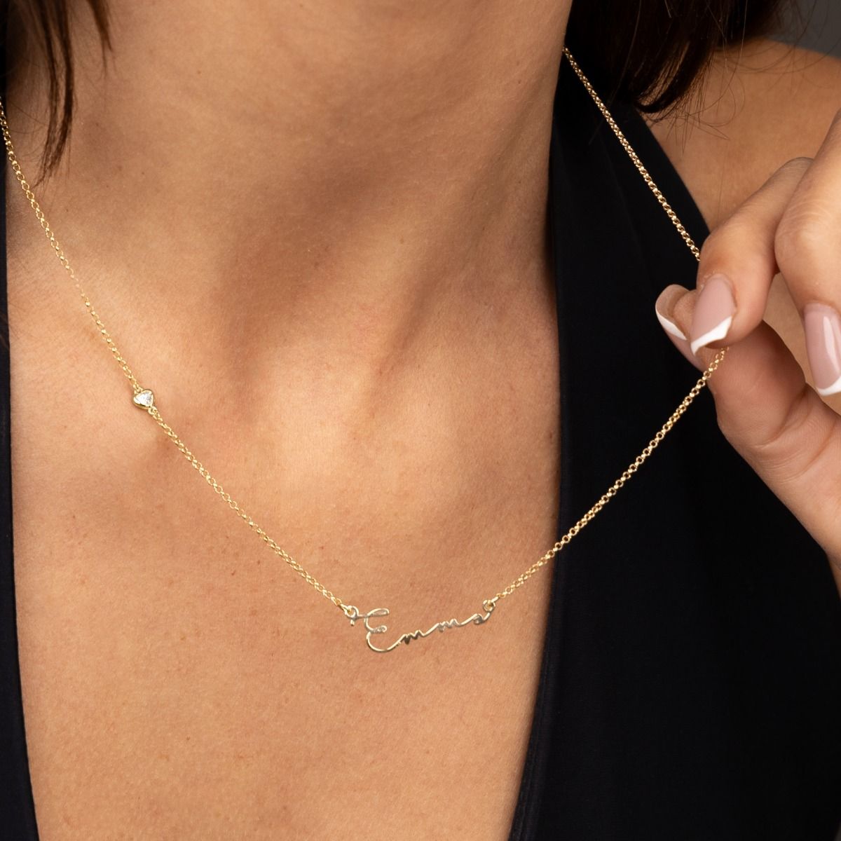 Talisa Italic Name Necklace With 0.10 ct Heart Diamond [18K Gold Vermeil]