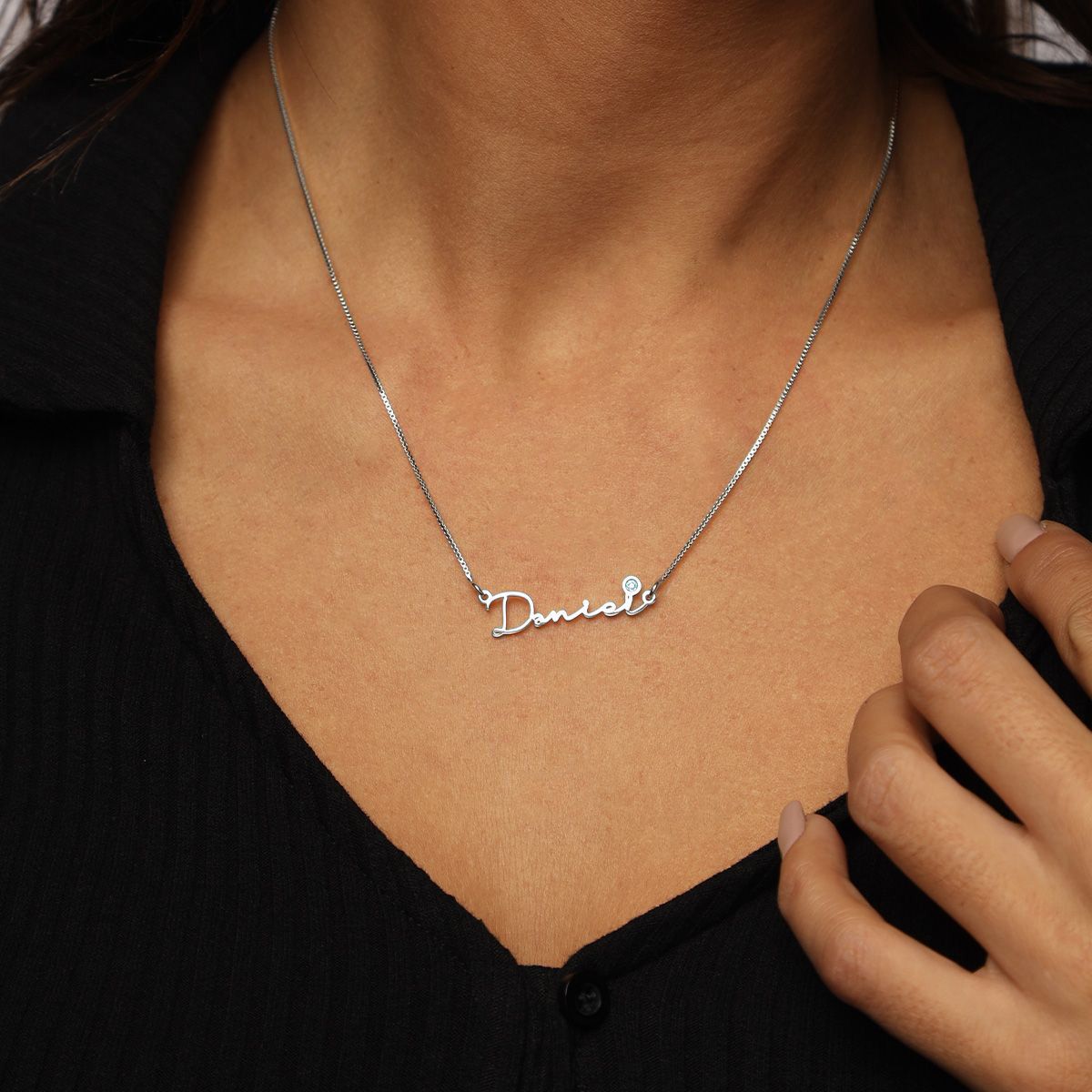 Talisa Italic Name Necklace With Crystal [Sterling Silver]