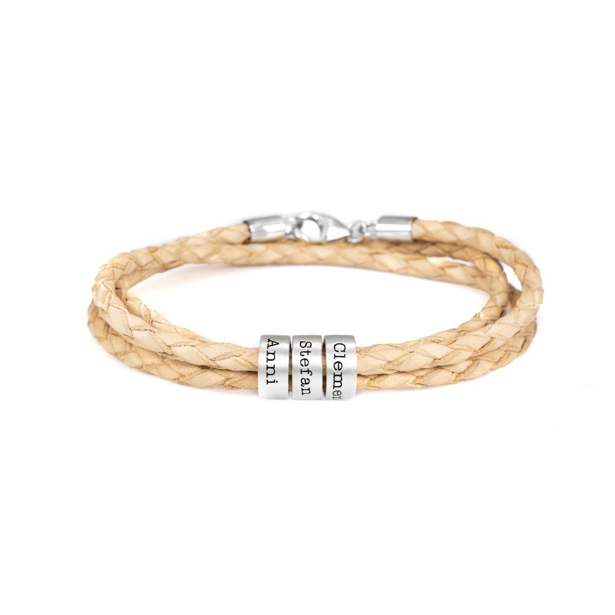 Men Tan Bracelet with Engraved Spheres in Silver