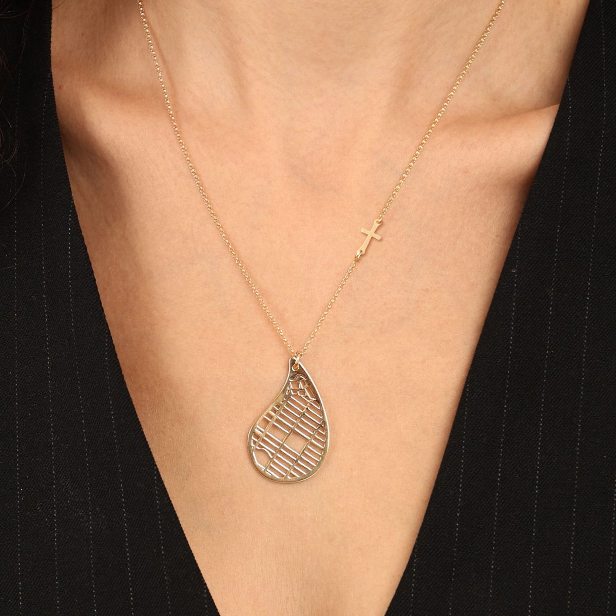 Lebenswege Karten Kette mit seitlichen Kreuz [750er vergoldet]