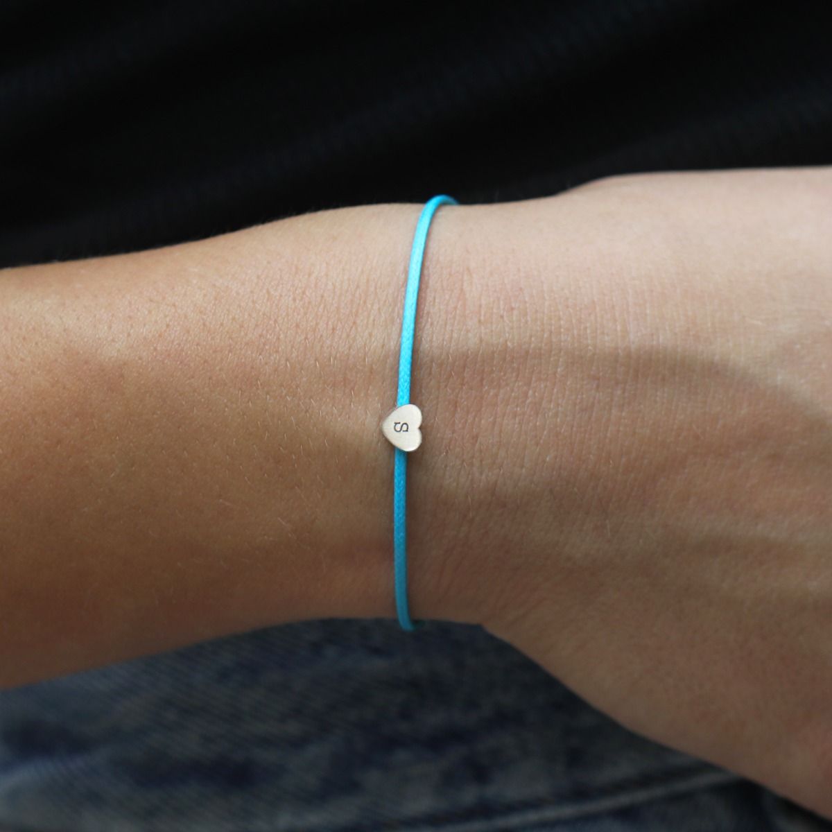 Ties of Heart Initial Bracelet - Turquoise Cord [Sterling Silver]