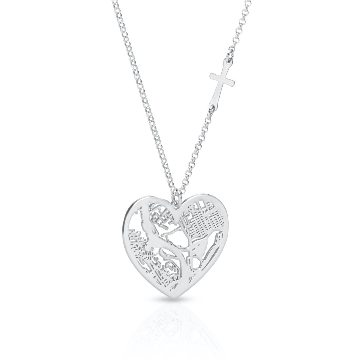 Heart Map Necklace in Sterling Silver - Silver Necklace with