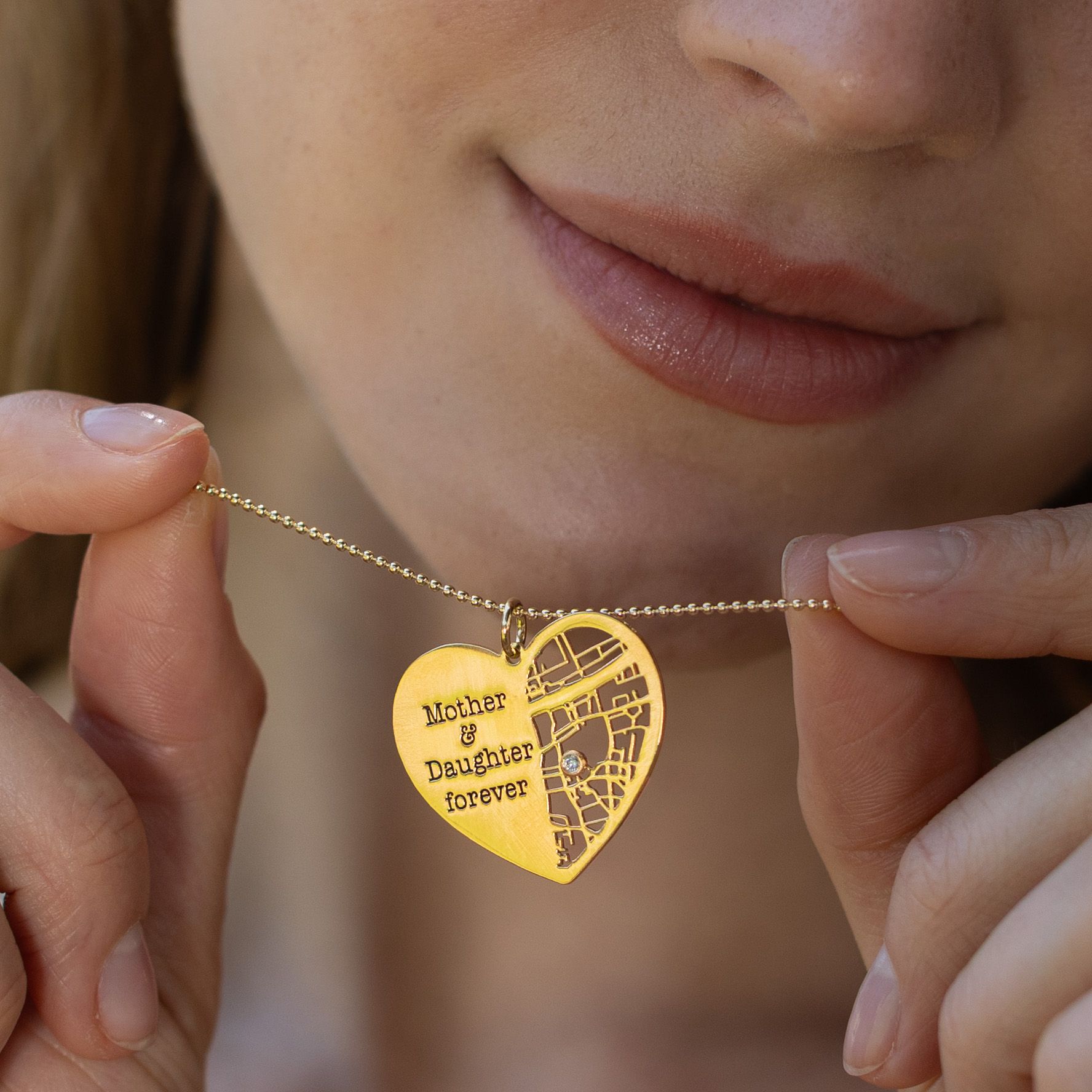 Ties of Heart Map Statement Necklace [14 Karat Gold]