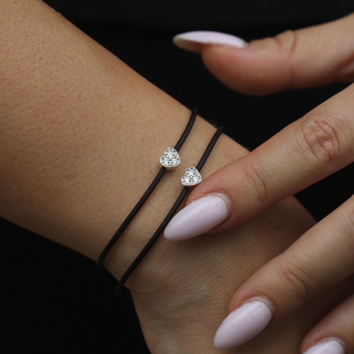 Ties of Heart Crystal Bracelet  - Black Cord [Sterling Silver]