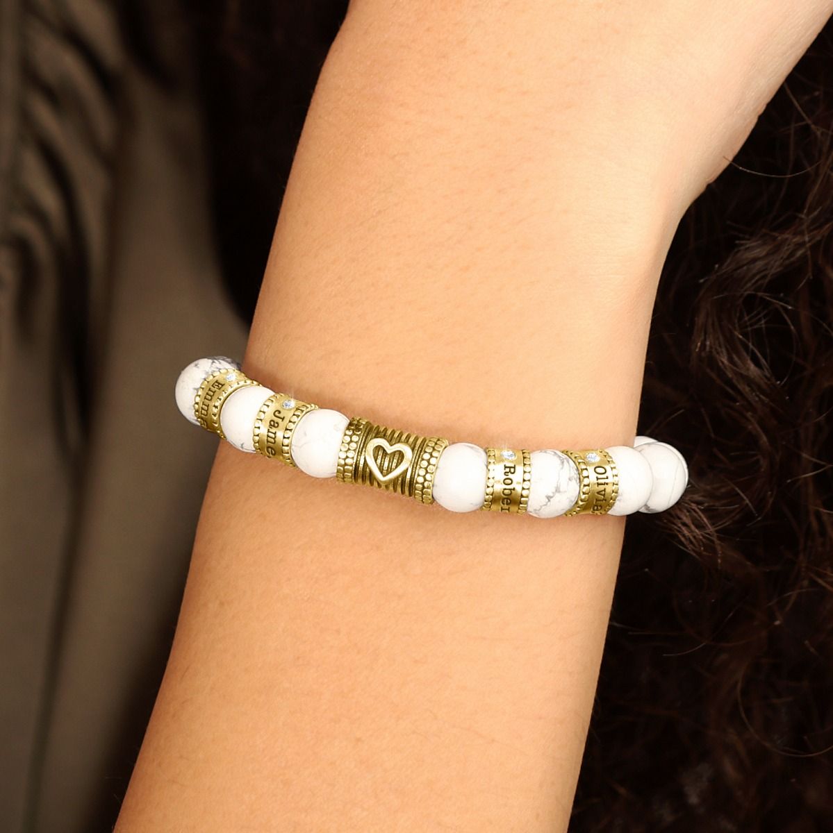 Ties Of The Heart Diamond Name Bracelet - Howlite [18K Gold Vermeil]