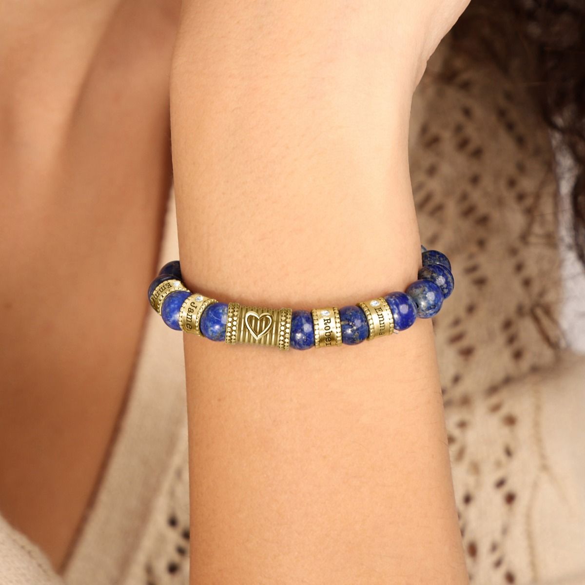Ties Of The Heart Diamond Name Bracelet - Lapis Lazuli [18K Gold Vermeil]