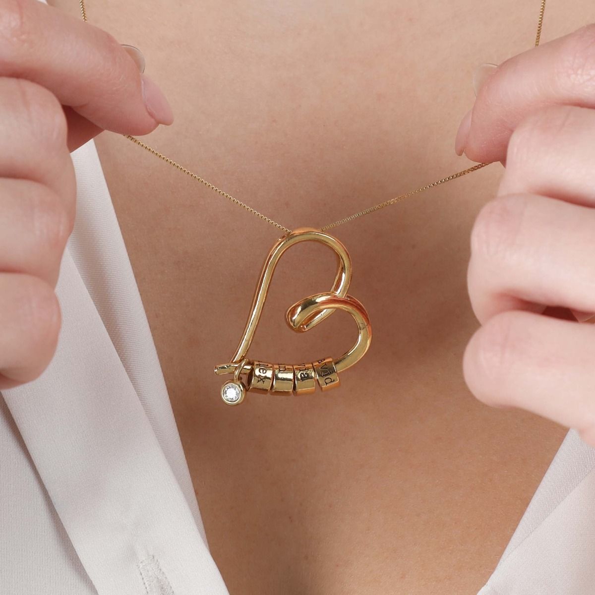 Collana Nodi del mio Cuore con Nome con una Moissanite [Oro Vermeil18kt]