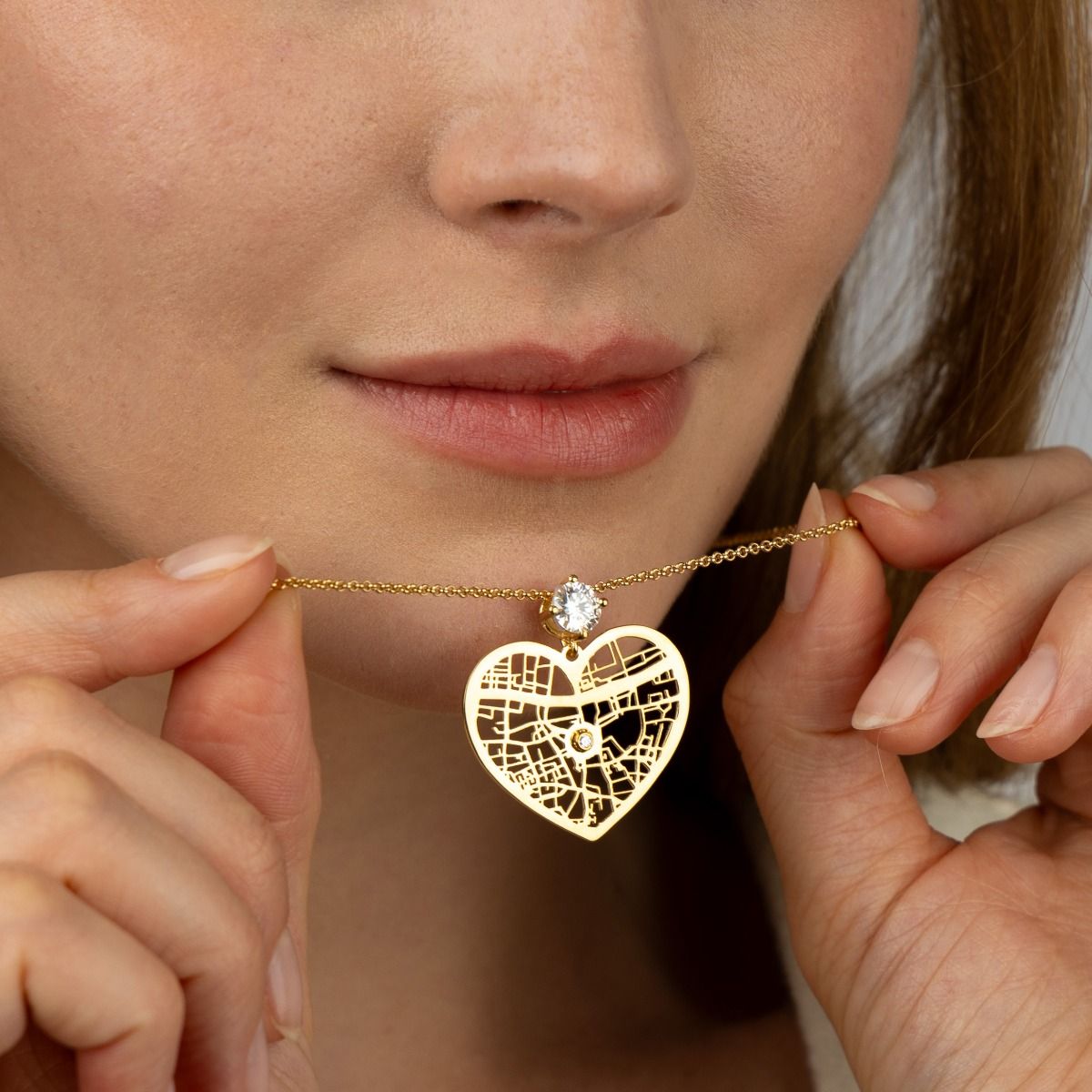 Ties of Heart Map Necklace With 1 Ct Diamond [14 Karat Gold]