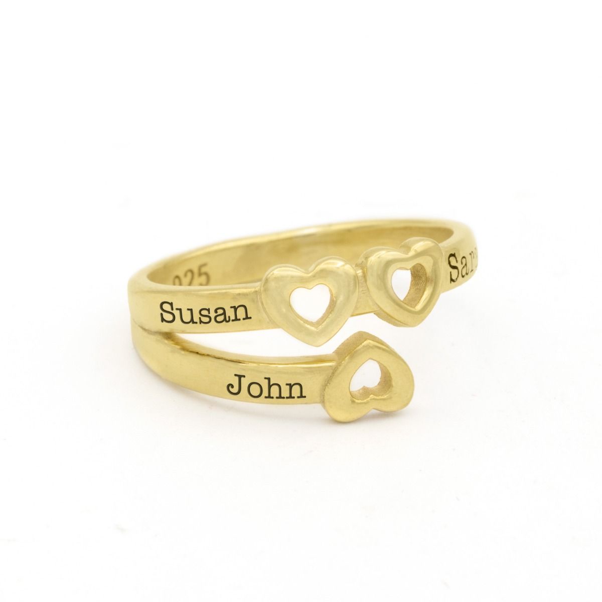 Bague Prénom Liens du Сœur - 3 Prénoms [Plaqué Or 18ct]