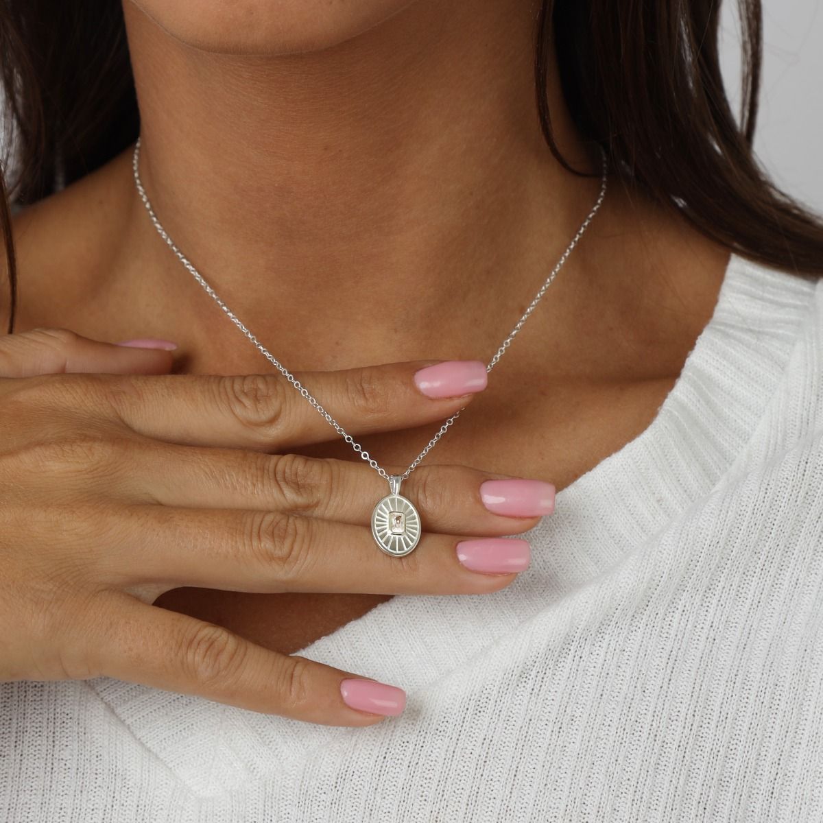 Classic Allure Necklace With White Crystal [Sterling Silver]