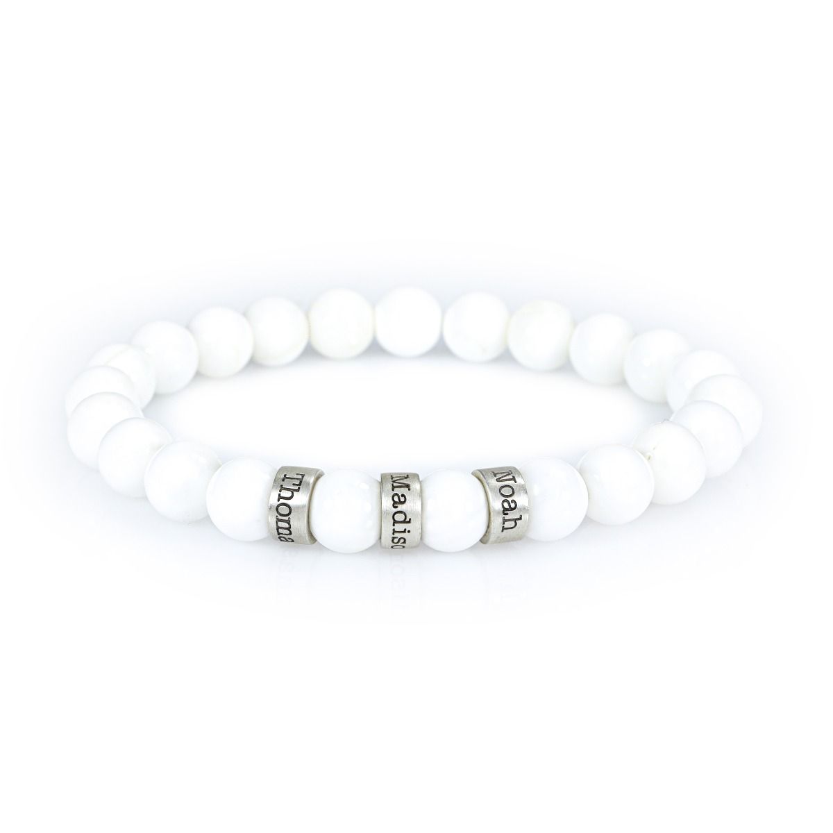 Armband aus weißen Tridacna-Perlen mit Gravur für Damen