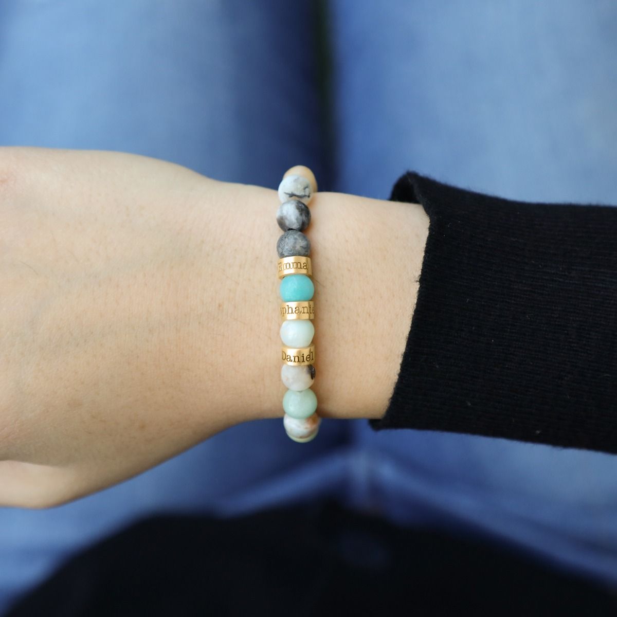 Armband aus Amazonit mit Gravur für Damen [750er vergoldet]