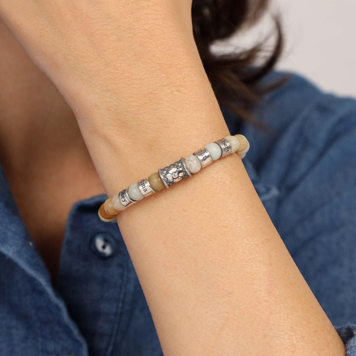 Amazonit Tulpe Armband mit Gravur für Damen [Sterlingsilber]