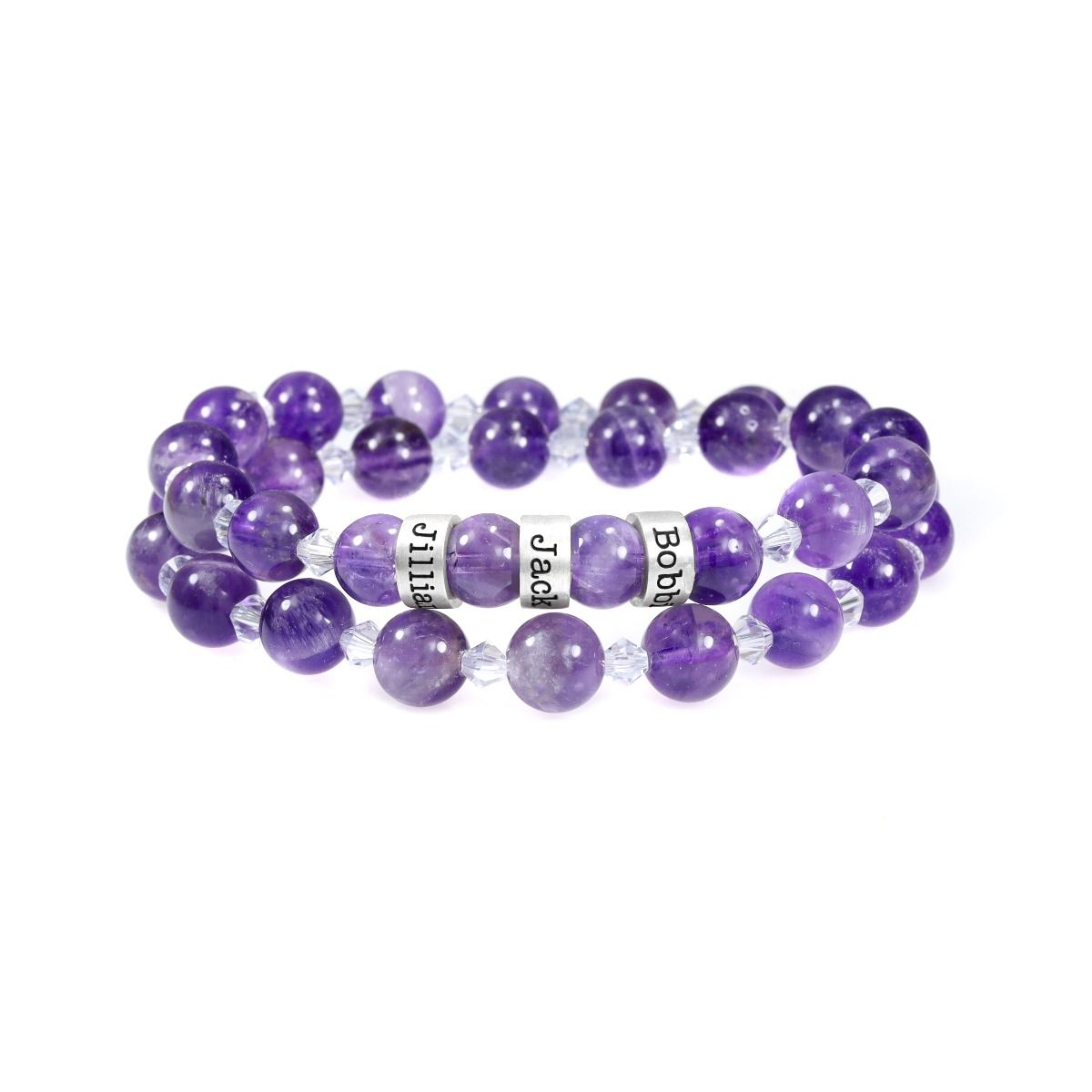Bracelet Améthyste Double avec Prénoms [Argent 925]