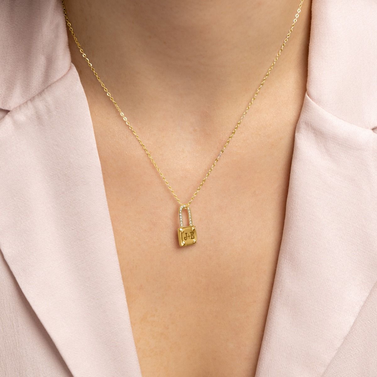 Liebevolle Schlosskette mit Initialen [750er Gold Vermeil]