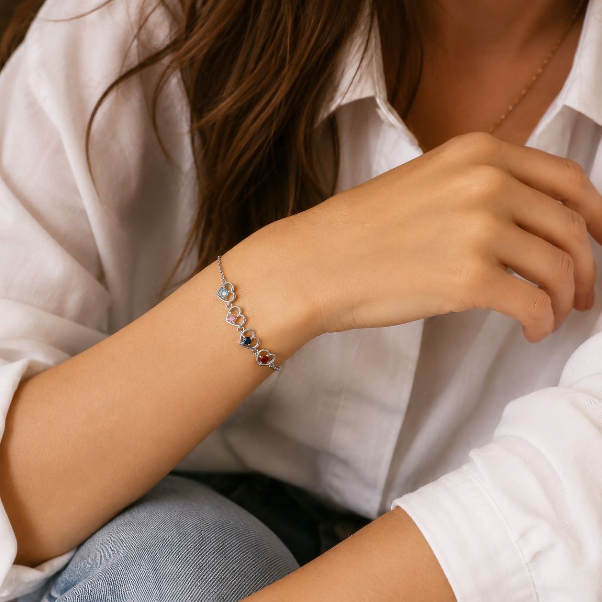Ties of Love Frame Birthstone Bracelet [Silver]