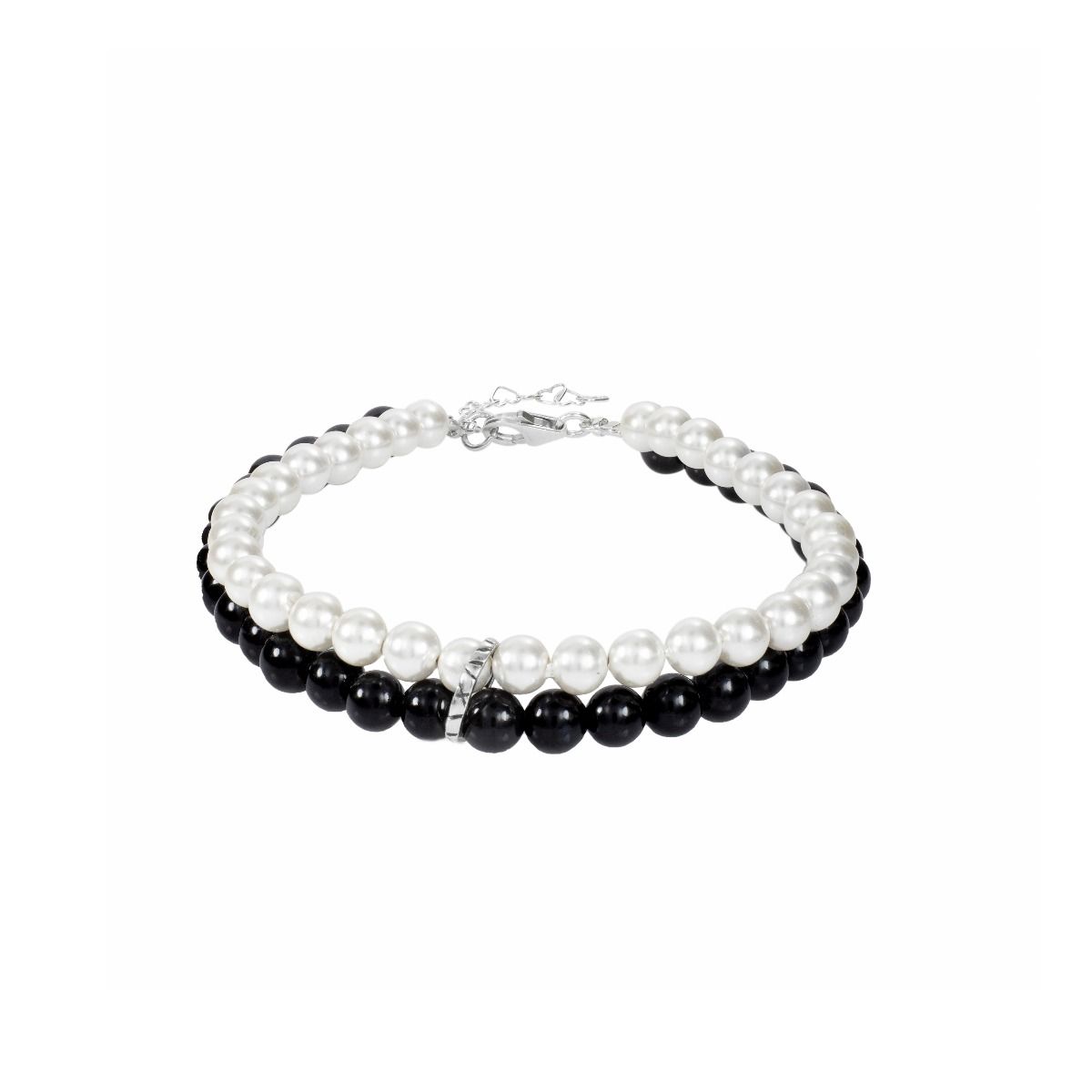 Pulsera Clásica Cruzando Caminos de Perlas y Ónix [Plata de Ley]